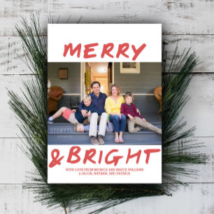 Trendig Merry och Bright Photo Card Röd Julkort