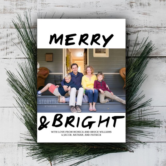 Trendig Merry och Bright Photo Card | Svart Julkort (Black Merry and Bright Christmas Photo Card)
