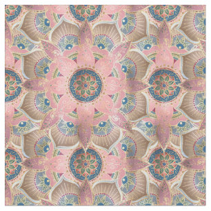 Trendig Metallic Guld och Rosa Mandala Design Tyg
