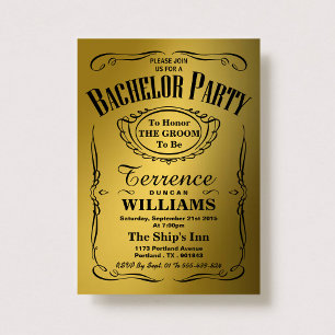 Trendig Metallic Guld Typography Bachelor Party Inbjudningar