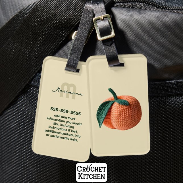 Trendig Minimal Modern Amigurumi Crochet Peach Bagagebricka (Skapare uppladdad)