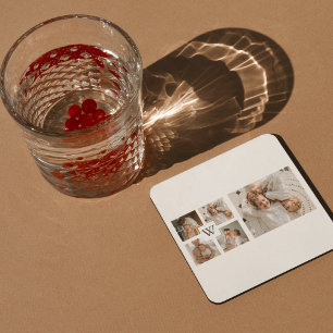 Trendig Minimalist Collage Far Photo Pappa Gift Underlägg Papper Kvadrat