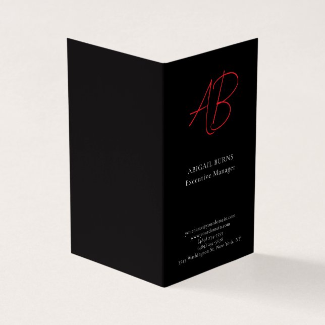 Trendig minimalistisk modern monogram enkel svart visitkort (Utsida)