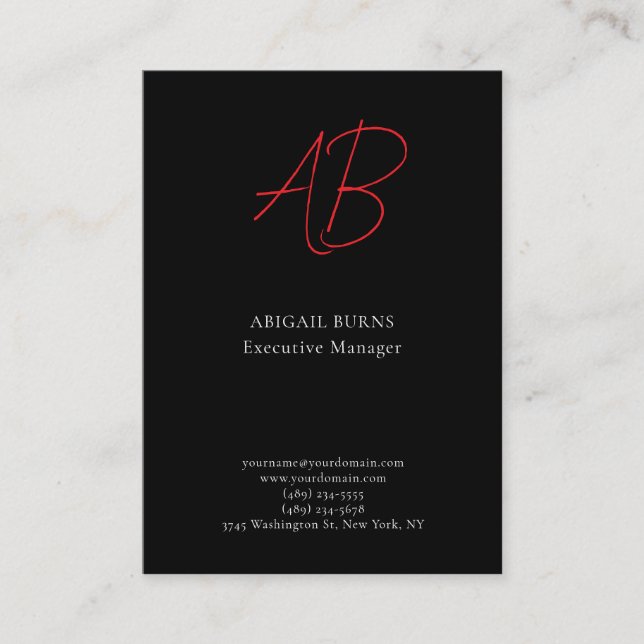 Trendig minimalistisk modern monogram svart visitkort (Framsida)