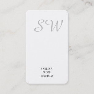 Trendig Minimalistisk monogram Grått White Simple Visitkort