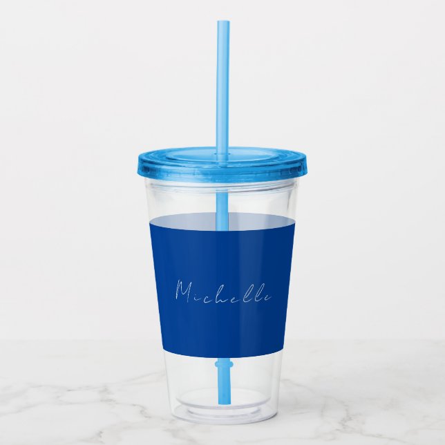 Trendig - minimalistiskt, modern handskriven blått take away mugg (Framsida)