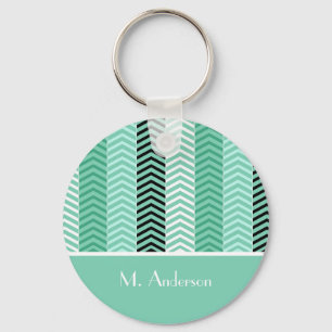 Trendig Mint Grönt Chevron Rand med Namn Nyckelring