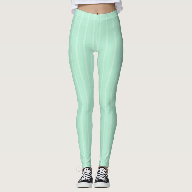 Trendig Mint-Grönt, modern, vit, strippad mall Leggings (Framsida)
