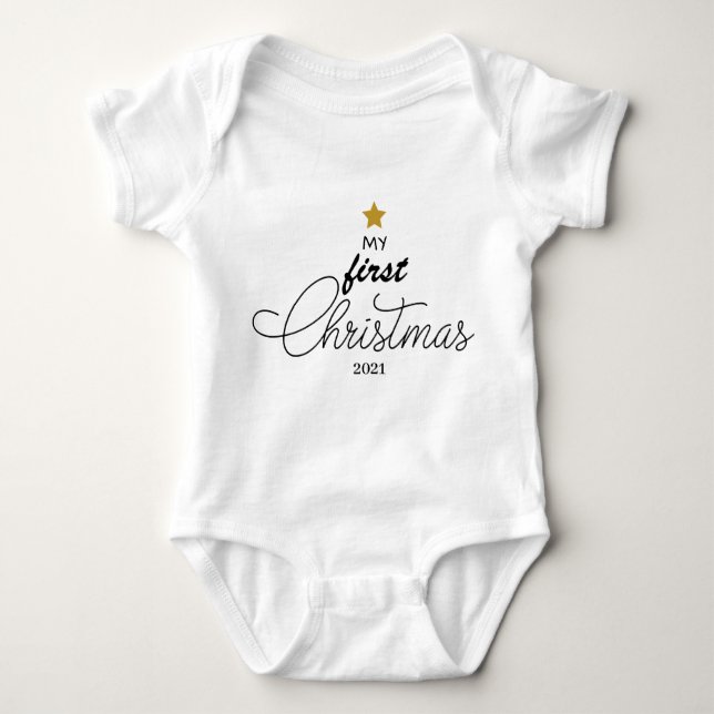 Trendig Mitt första julskript Baby One-Biet Ba T Shirt (Framsida)