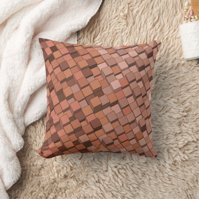 "Trendig Mocha Mousse Geometric 3D Cube Kudde (Filt)