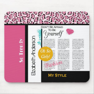 Trendig Mode Newsprint Rosa Leopard och Namn Musmatta