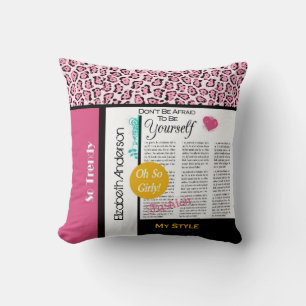 Trendig mode nyhetsutskrift rosa leopard och namn kudde