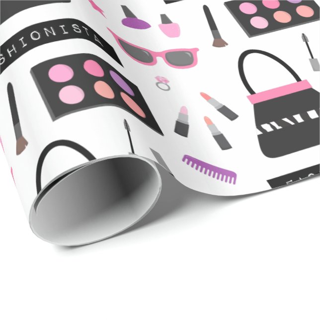 Trendig mode smink mönster flickor inslagspapper presentpapper (Rullad Hörn)