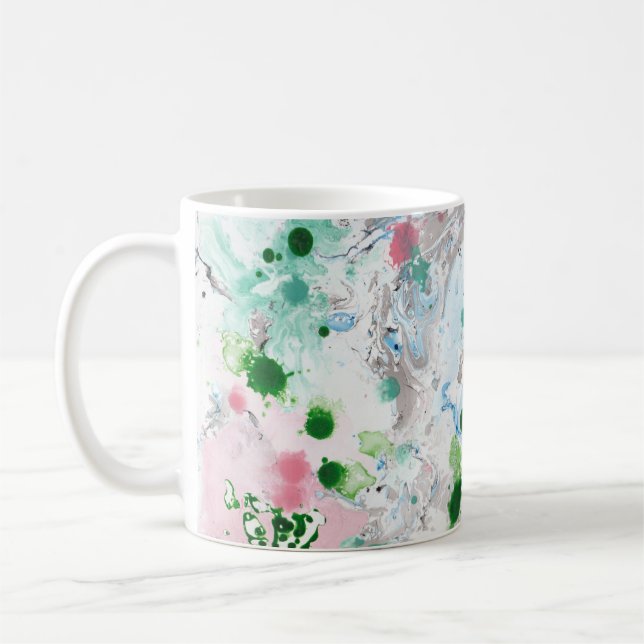 Trendig Modern Abstrakt Rosa Blue Grönt Färg Kaffemugg (Vänster)