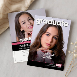 Trendig modern avslappnad fotoförfrågan om examen inbjudningar