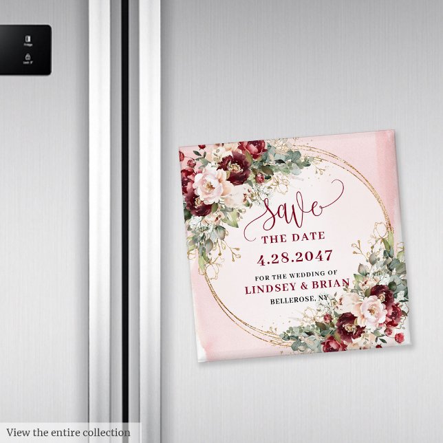 Trendig Modern Boho Mörkröd Rodnad Guld Spara Datu Magnet (Modern Boho Deep Red Blush Gold Save the Date Magnet

)