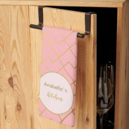 Trendig Modern Chic Geometrisk Guldrosa Rosa Kökshandduk