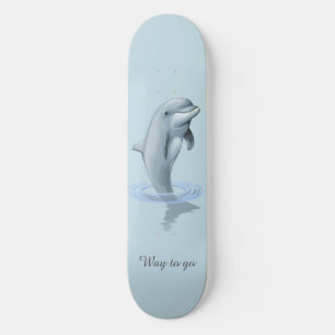 Trendig modern delfin och text på ljusblå mini skateboard bräda 18,5 cm