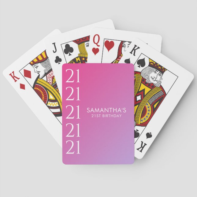 Trendig Modern Djärv Rosa Gradient 21-årsdag Casinokort (Baksidan)