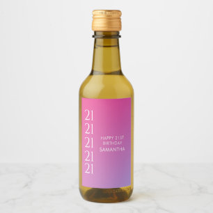 Trendig Modern Djärv Rosa Gradient 21-årsdag Vinetikett