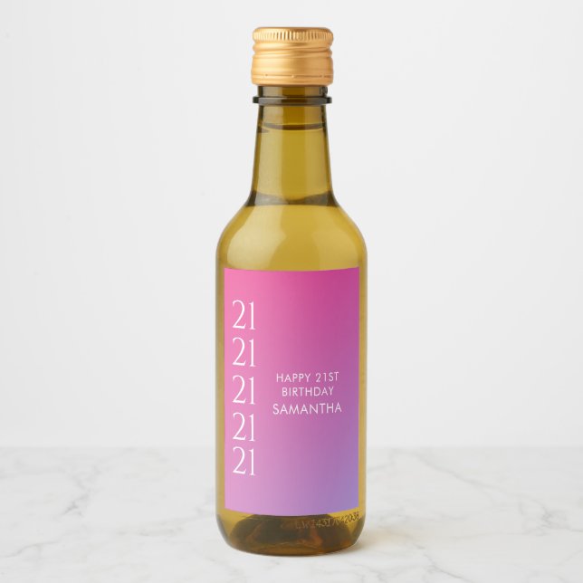 Trendig Modern Djärv Rosa Gradient 21-årsdag Vinetikett (Framsida)