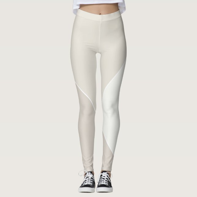 Trendig Modern Elegant Beige Brown White Chic Leggings (Framsida)