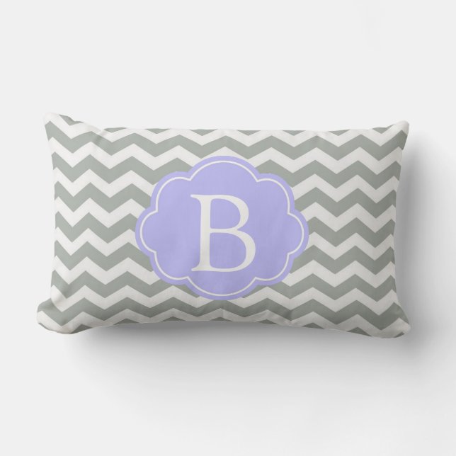 Trendig, modern, elegant grå chevronmonogram lumbarkudde (Framsida)