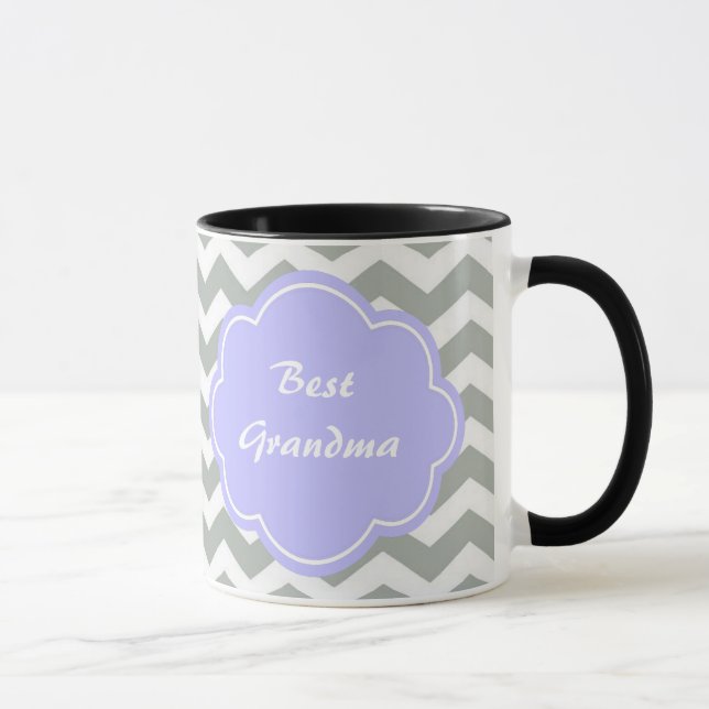 Trendig, modern, elegant grå chevronmonogram mugg (Höger)