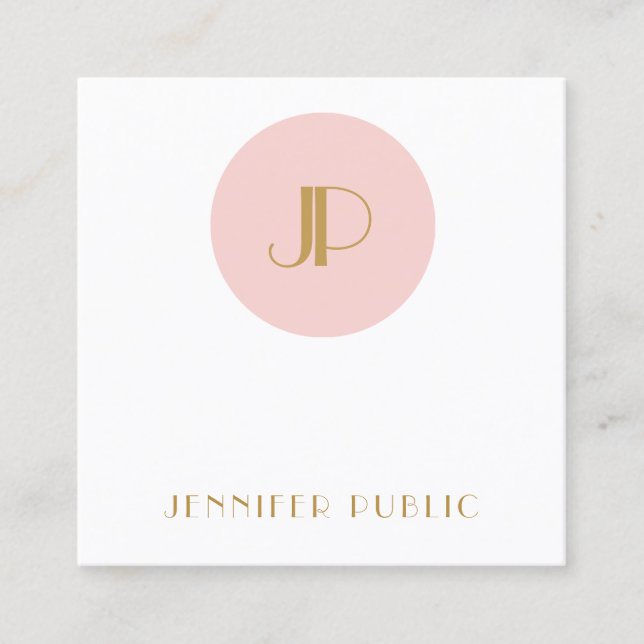 Trendig Modern Elegant  Rosa Guld Monogram Fyrkantigt Visitkort (Framsida)