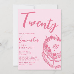 Trendig Modern Enkel Rosa 20-årsfest Inbjudningar