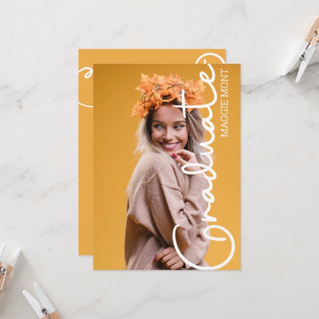 Trendig Modern Enkel skript Photo Studenten Invit Inbjudningar (Fram/Back In Situ)