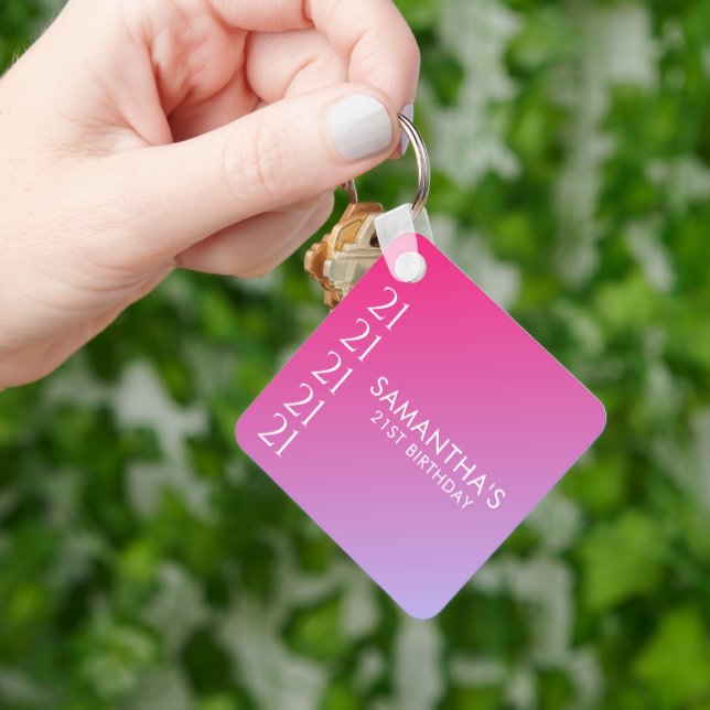 Trendig Modern Fet Rosa Gradient 21-årsdag Nyckelring (Hand)