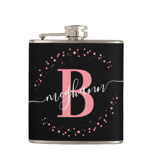 Trendig Modern Flickig Rosa Svart Namn Script Mono Fickplunta