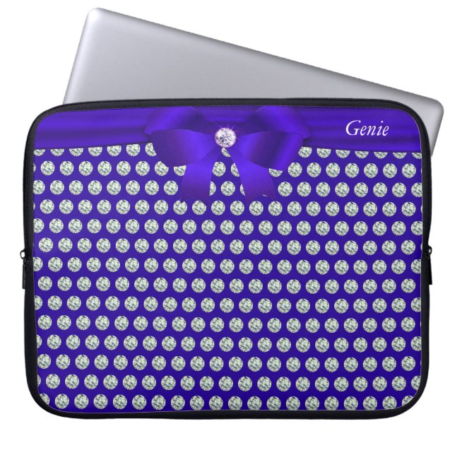 Trendig modern & glitter diamanter på blå bärbar d laptop fodral (Framsidan)