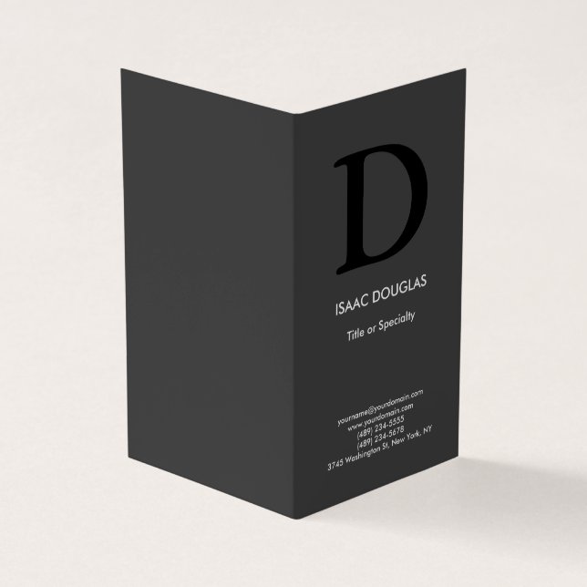 Trendig, modern grått, svart, fet monogram visitkort (Utsida)