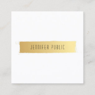 Trendig Modern Guld White Luxurie Elegant Plain Fyrkantigt Visitkort