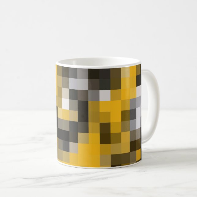 Trendig Modern Gult Black Mosaic Mönster Kaffemugg (Framsida höger)