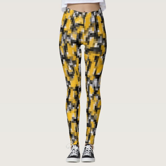 Trendig Modern Gult Black Mosaic Mönster Leggings (Framsida)