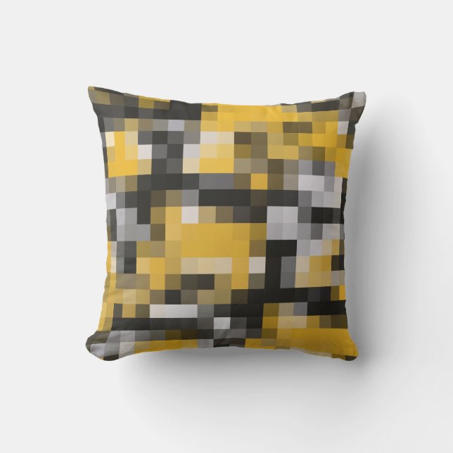 Trendig Modern Gult Black Mosaic Mönster Utomhuskudde (Framsida)