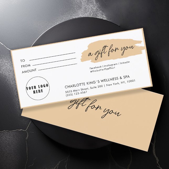 Trendig, modern, handskrift, logotyp, beige (Personalized, trendy, modern, handwriting, logo, beige gift certificate.)