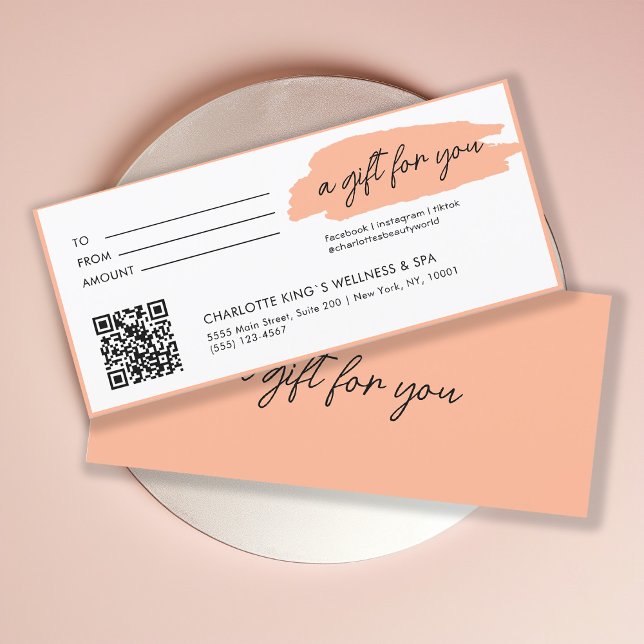 Trendig, modern, handskrift, med fyrkodsformat, ko (Personalized, trendy, modern, handwriting, with qr-code, coral gift certificate.)