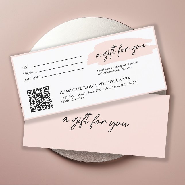Trendig, modern, handskrift, med fyrställig kod, r (Personalized, trendy, modern, handwriting, with qr-code, pink gift certificate.)