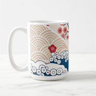 Trendig modern japansk våg & Sakura-mönster Kaffemugg