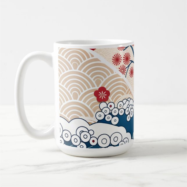 Trendig modern japansk våg & Sakura-mönster  Kaffemugg (Vänster)