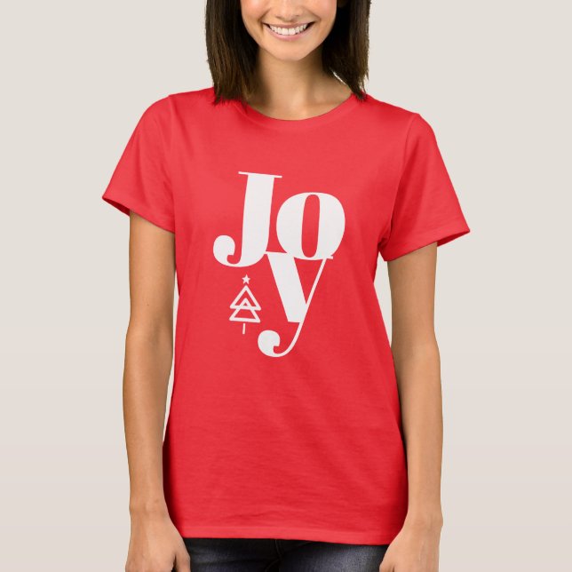 Trendig Modern Julgran Joy Red T-Shirt (Framsida)