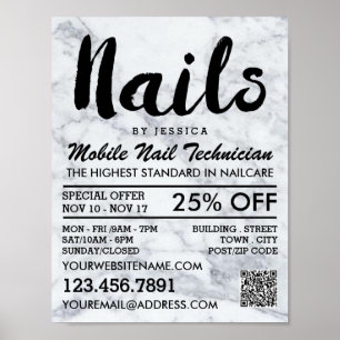 Trendig Modern Marble Nail Technician, Nail Salon Poster