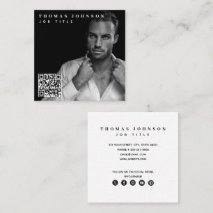 Trendig Modern Minimal Photo QR-kod Social-media f Fyrkantigt Visitkort