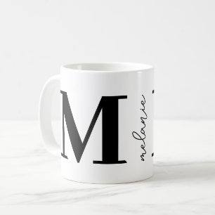 Trendig Modern Monogram Namn Svartvit kaffe Mugg