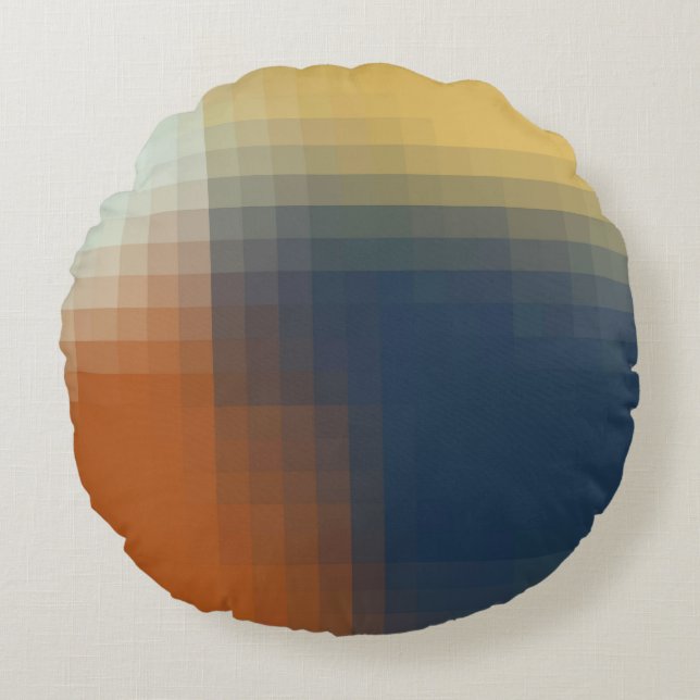 Trendig Modern Orange Blue Gult Beige Mönster Rund Kudde (Framsidan)