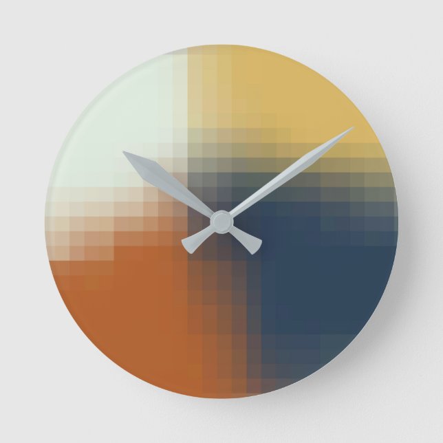 Trendig Modern Orange Blue Gult Unik Mönster Rund Klocka (Framsida)